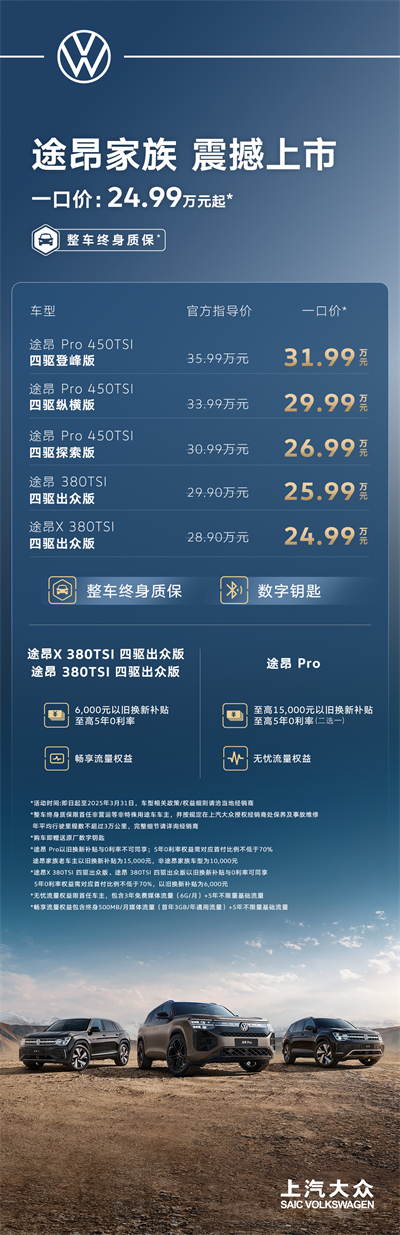 途昂 Pro 一口價26.99萬元起！搭載第五代EA888發動機，開啟全境旅程
